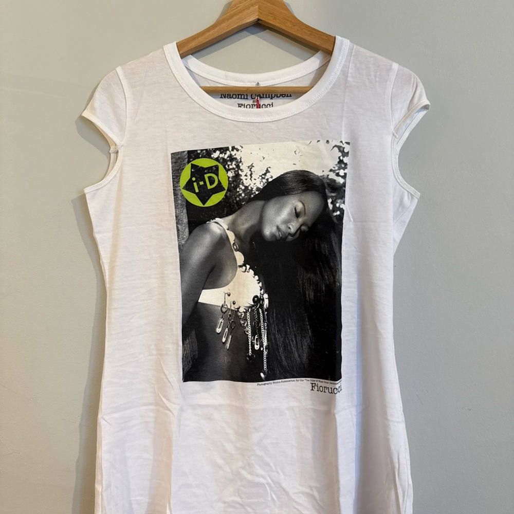 FIORUCCI White Naomi Campbell Printed T-Shirt-Size S NWT-100% Cotton
